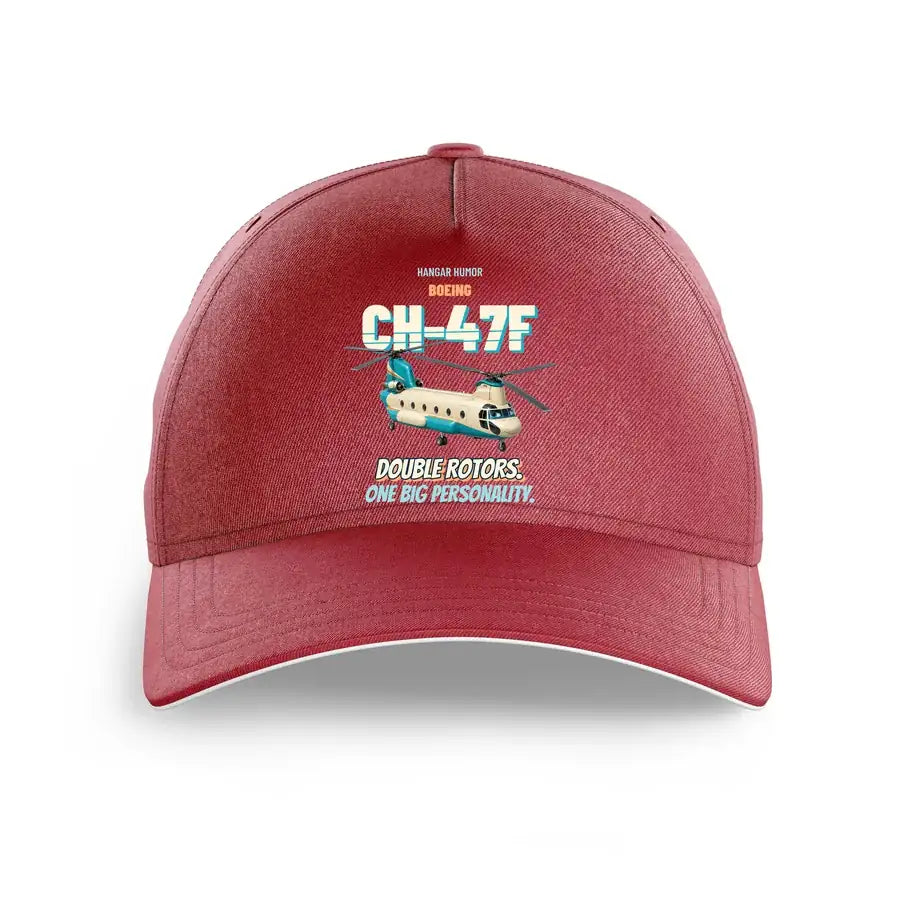 Boeing CH-47F Chinook - Double rotors. One big personality. design on dark red printed hat
