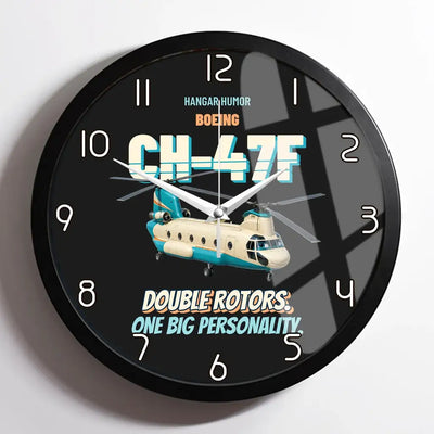 Boeing CH-47F Chinook - Double rotors. One big personality. design on black framed wall clock