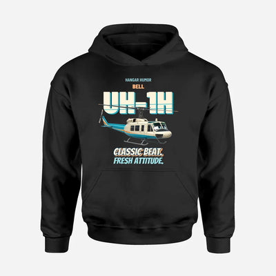 Bell UH-1H Iroquois Huey - Classic beat. Fresh attitude. design on black hoodie single side