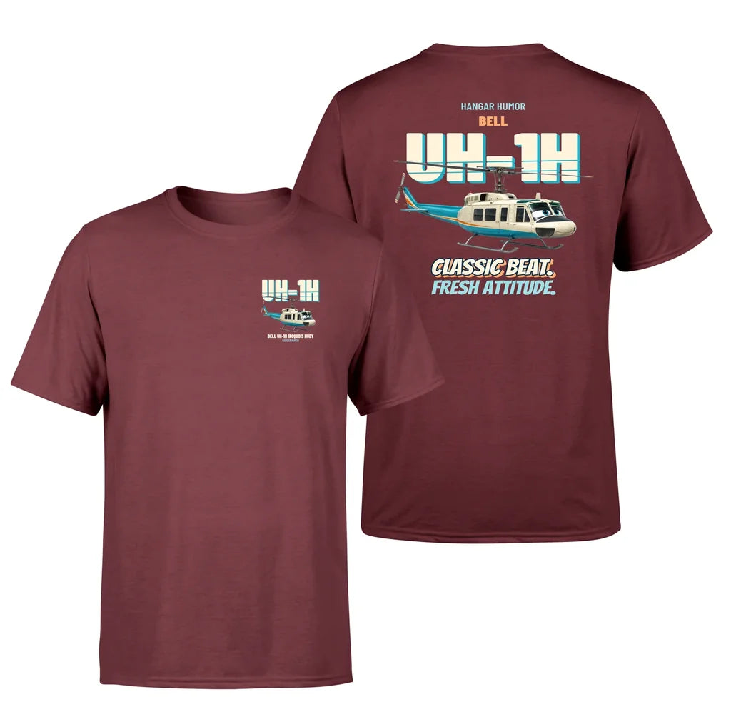 Bell UH-1H Iroquois Huey - Classic beat. Fresh attitude. - Double-Side T-Shirt design on darkred double side t shirt