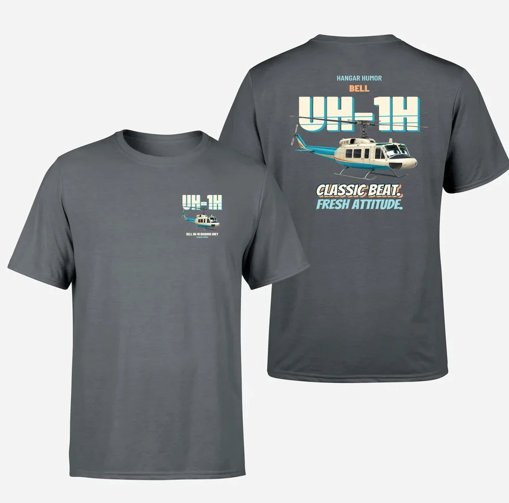 Bell UH-1H Iroquois Huey - Classic beat. Fresh attitude. - Double-Side T-Shirt design on gray double side t shirt