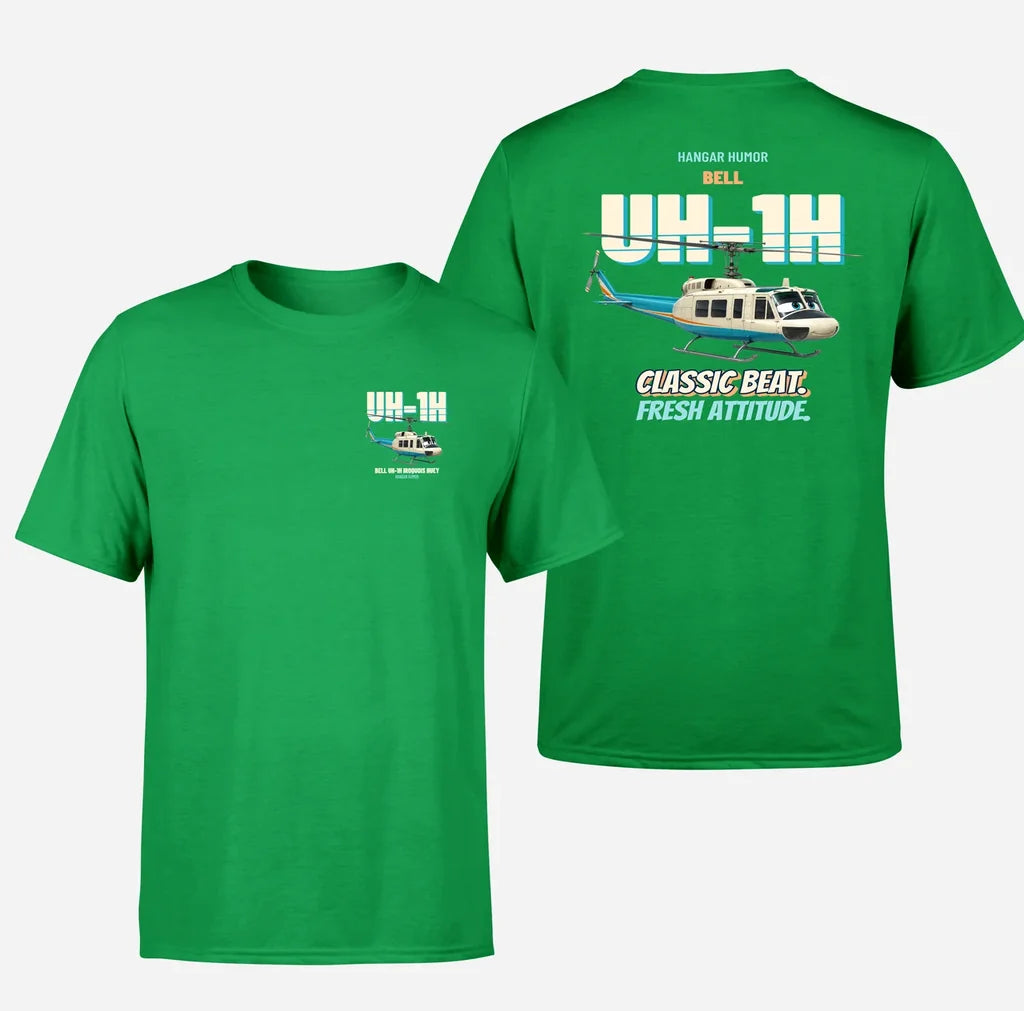 Bell UH-1H Iroquois Huey - Classic beat. Fresh attitude. - Double-Side T-Shirt design on green double side t shirt