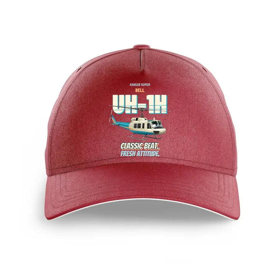 Bell UH-1H Iroquois Huey - Classic beat. Fresh attitude. design on dark red printed hat