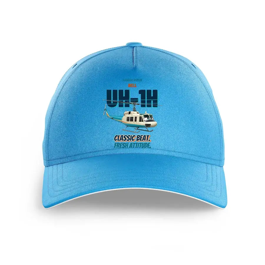 Bell UH-1H Iroquois Huey - Classic beat. Fresh attitude. design on light blue printed hat