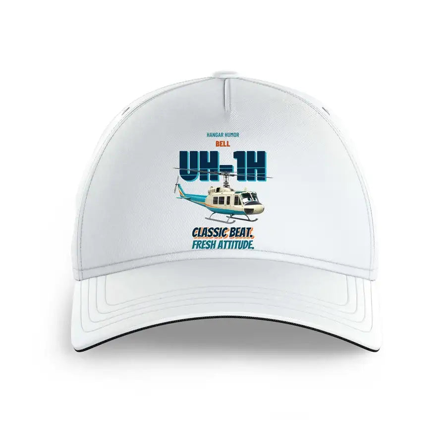 Bell UH-1H Iroquois Huey - Classic beat. Fresh attitude. design on white printed hat