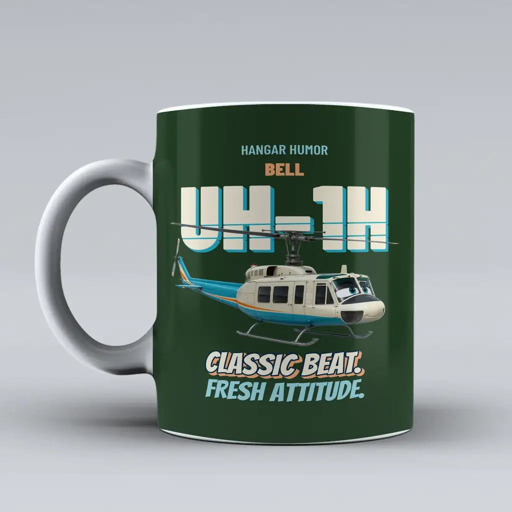 Bell UH-1H Iroquois Huey - Classic beat. Fresh attitude. design on dark green ceramic mug