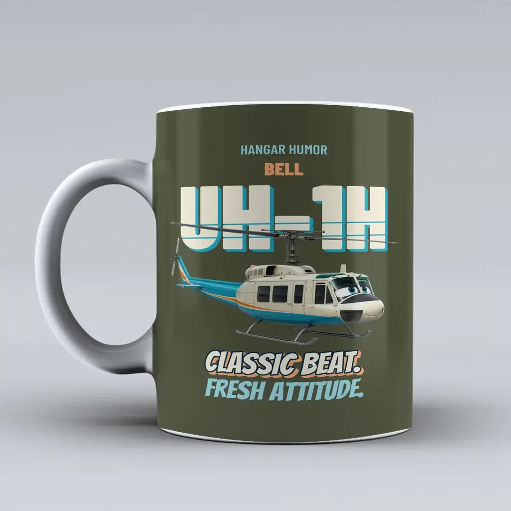 Bell UH-1H Iroquois Huey - Classic beat. Fresh attitude. design on green army ceramic mug