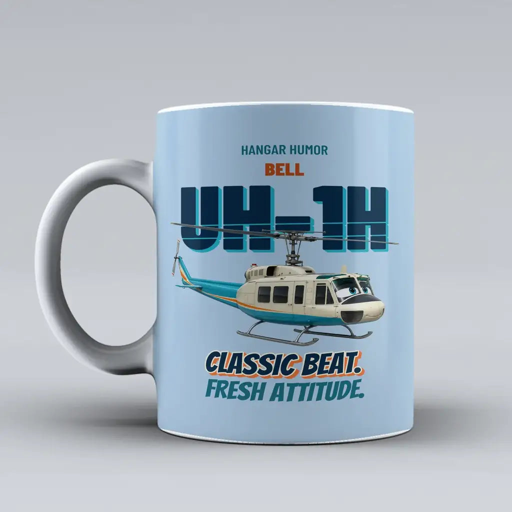 Bell UH-1H Iroquois Huey - Classic beat. Fresh attitude. design on light blue ceramic mug
