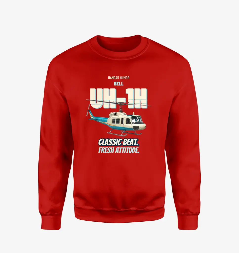 Bell UH-1H Iroquois Huey - Classic beat. Fresh attitude. design on red sweatshirt