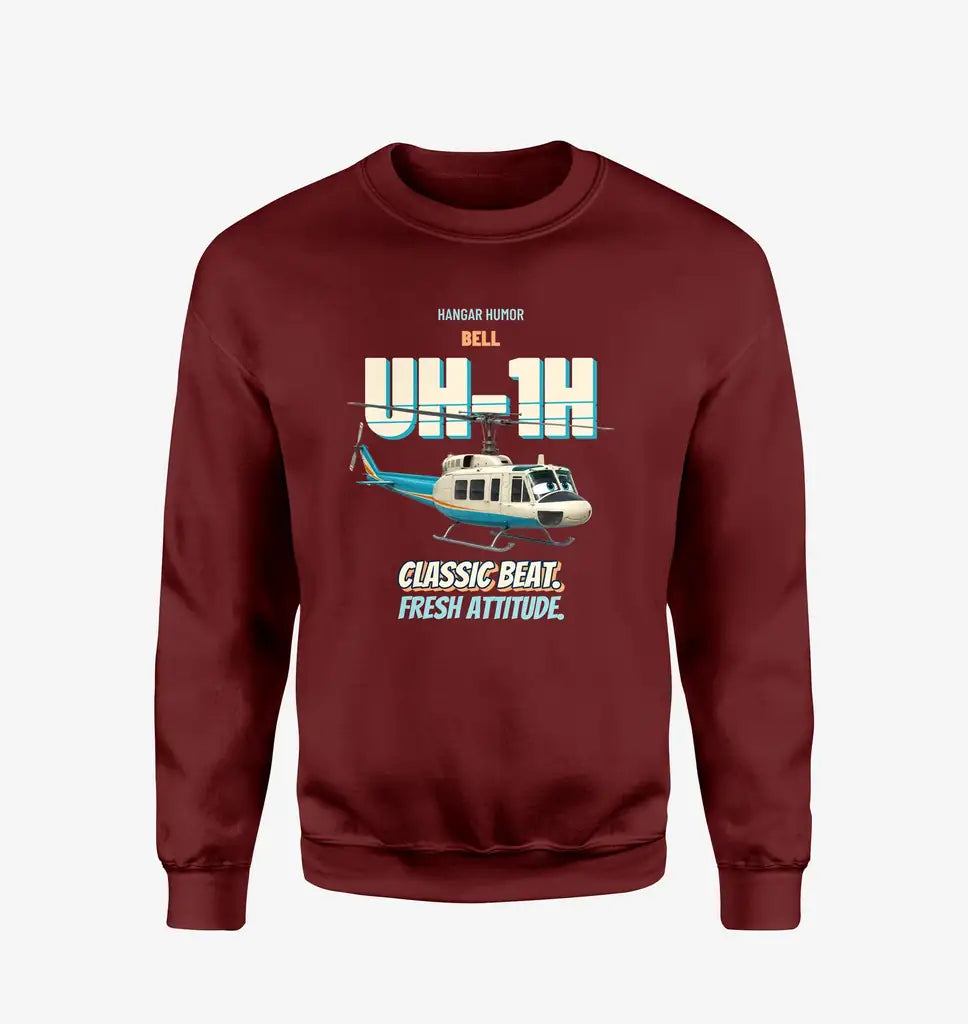 Bell UH-1H Iroquois Huey - Classic beat. Fresh attitude. design on wine red sweatshirt