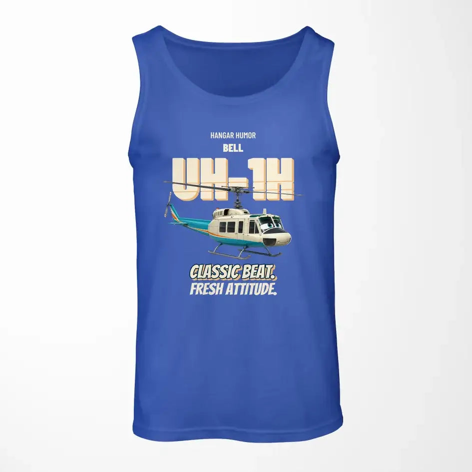 Bell UH-1H Iroquois Huey - Classic beat. Fresh attitude. design on blue tank top