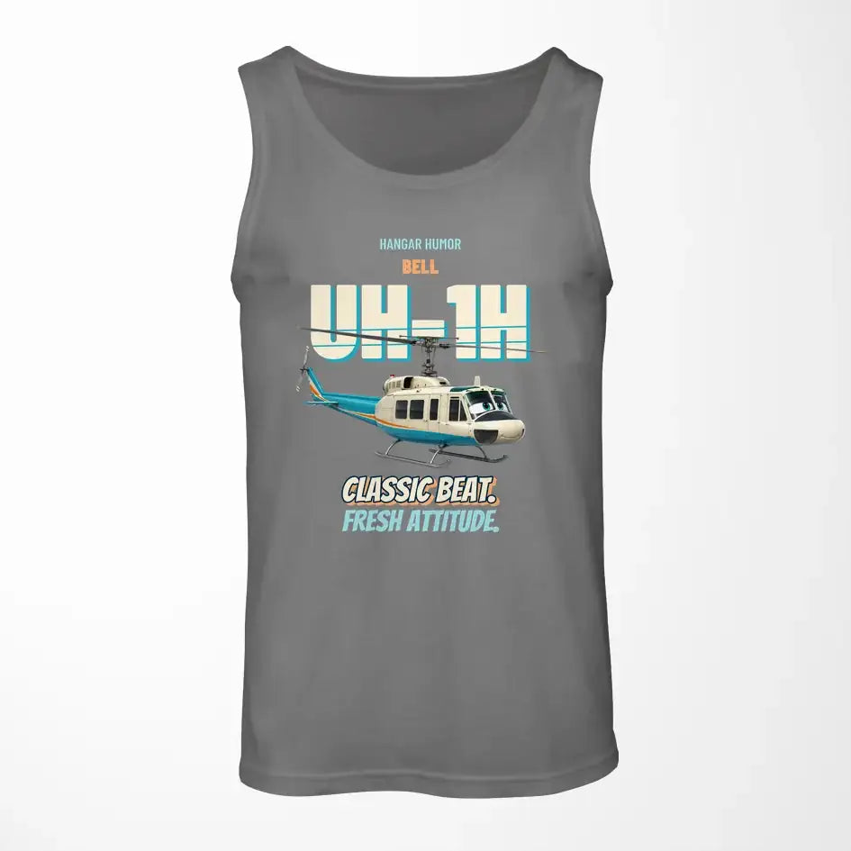 Bell UH-1H Iroquois Huey - Classic beat. Fresh attitude. design on gray tank top