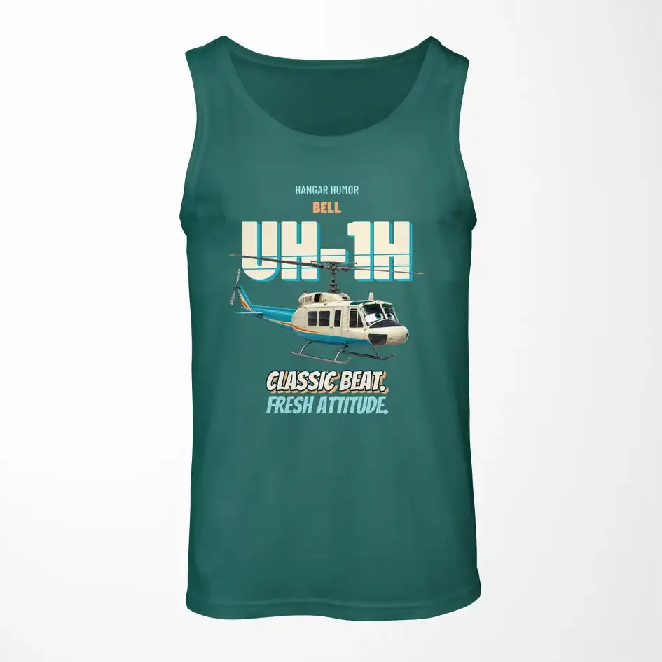 Bell UH-1H Iroquois Huey - Classic beat. Fresh attitude. design on green tank top