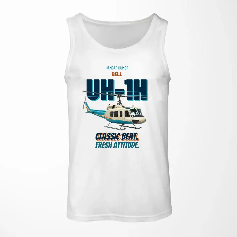 Bell UH-1H Iroquois Huey - Classic beat. Fresh attitude. design on white tank top