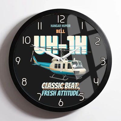 Bell UH-1H Iroquois Huey - Classic beat. Fresh attitude. design on black framed wall clock