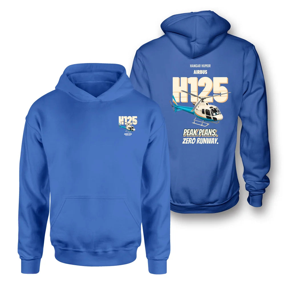 Airbus H125 - Peak plans. Zero runway. - Double-Side Hoodie design on blue double side hoodie