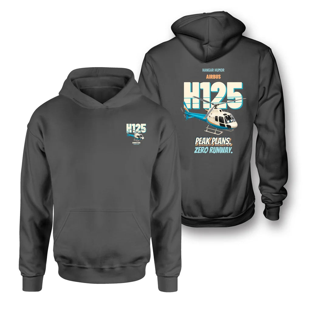Airbus H125 - Peak plans. Zero runway. - Double-Side Hoodie design on dark gray double side hoodie