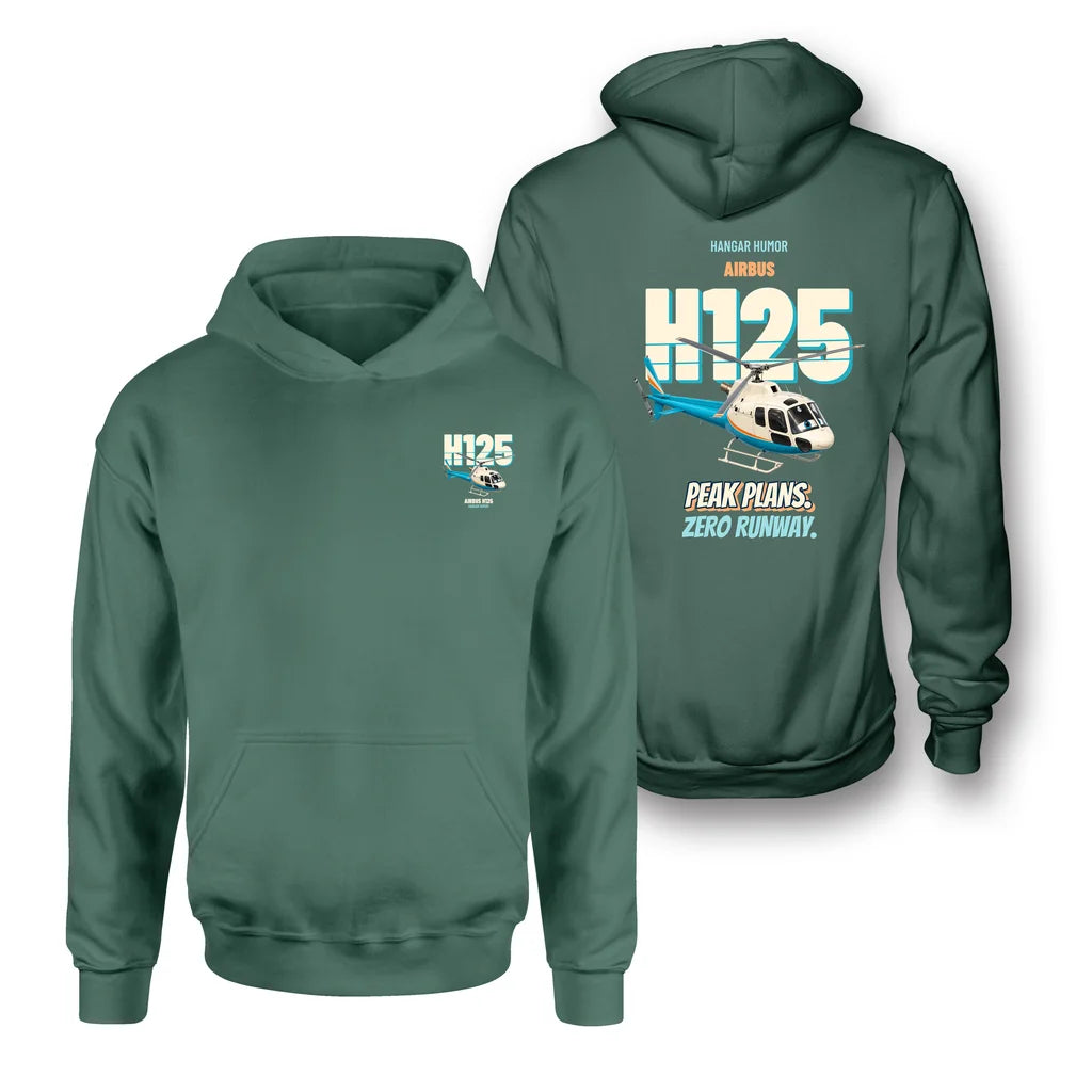 Airbus H125 - Peak plans. Zero runway. - Double-Side Hoodie design on green double side hoodie