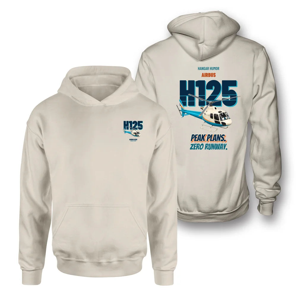 Airbus H125 - Peak plans. Zero runway. - Double-Side Hoodie design on khaki double side hoodie