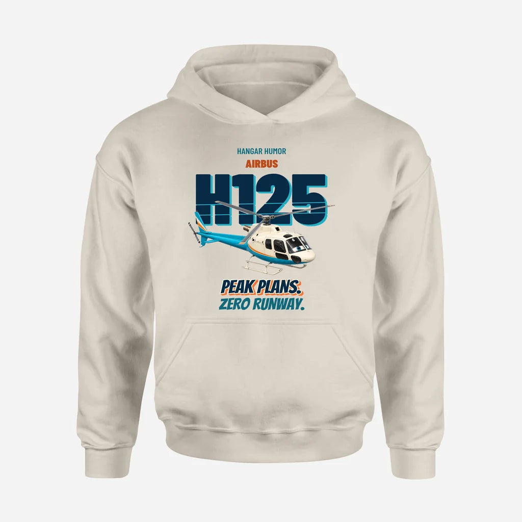 Airbus H125 - Peak plans. Zero runway. design on khaki hoodie single side