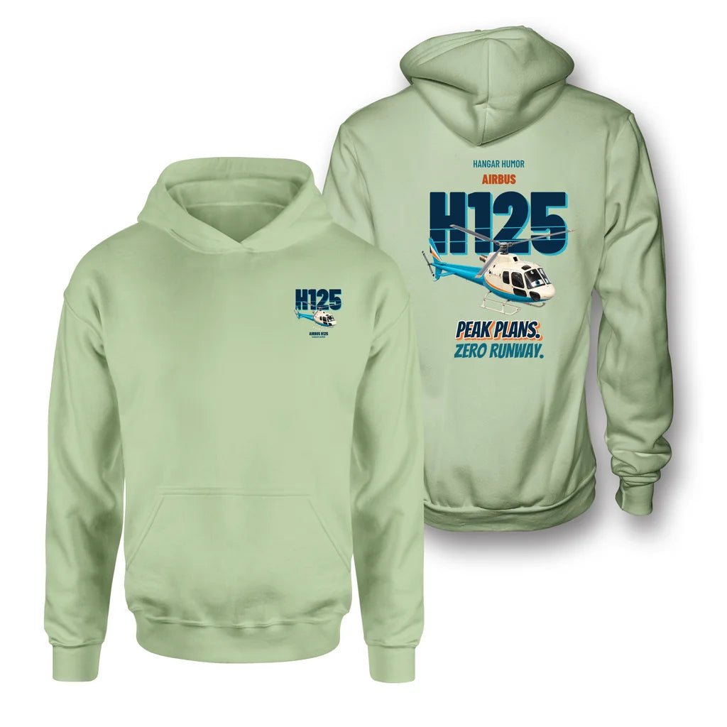 Airbus H125 - Peak plans. Zero runway. - Double-Side Hoodie design on light green double side hoodie
