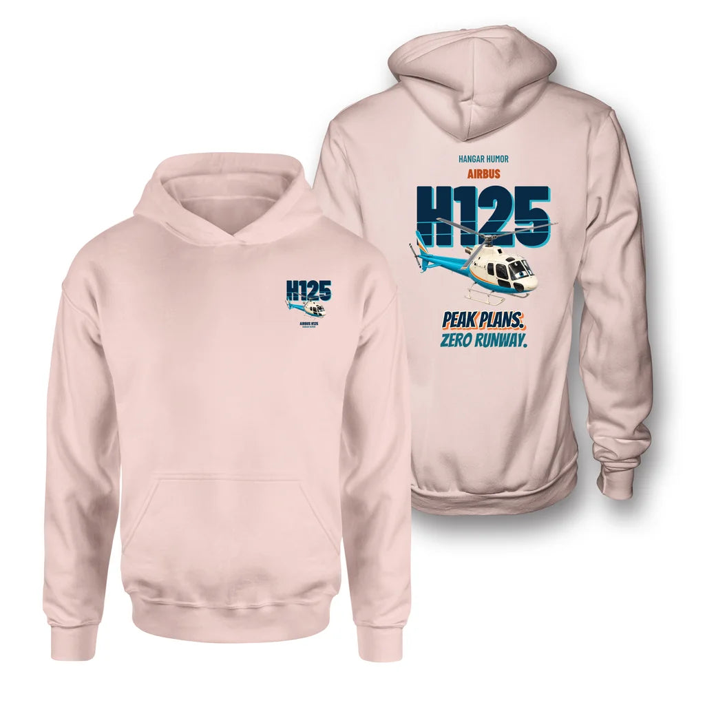 Airbus H125 - Peak plans. Zero runway. - Double-Side Hoodie design on pink double side hoodie