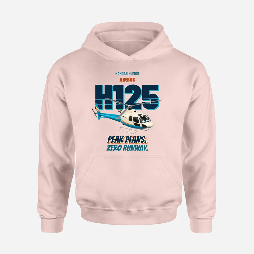 Airbus H125 - Peak plans. Zero runway. design on pink hoodie single side