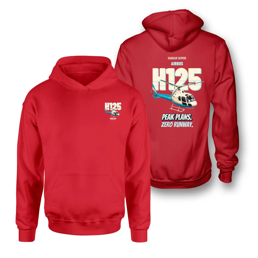 Airbus H125 - Peak plans. Zero runway. - Double-Side Hoodie design on red double side hoodie