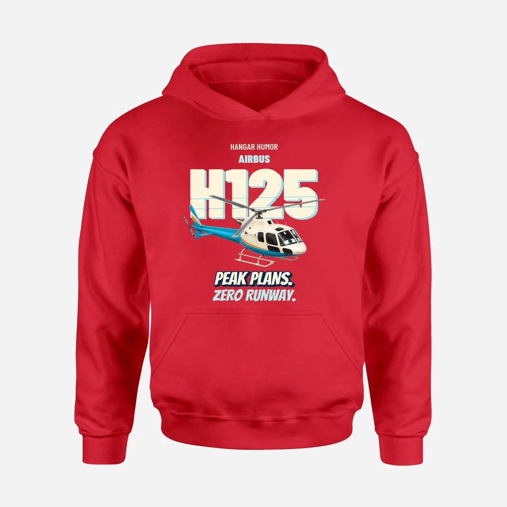 Airbus H125 - Peak plans. Zero runway. design on red hoodie single side