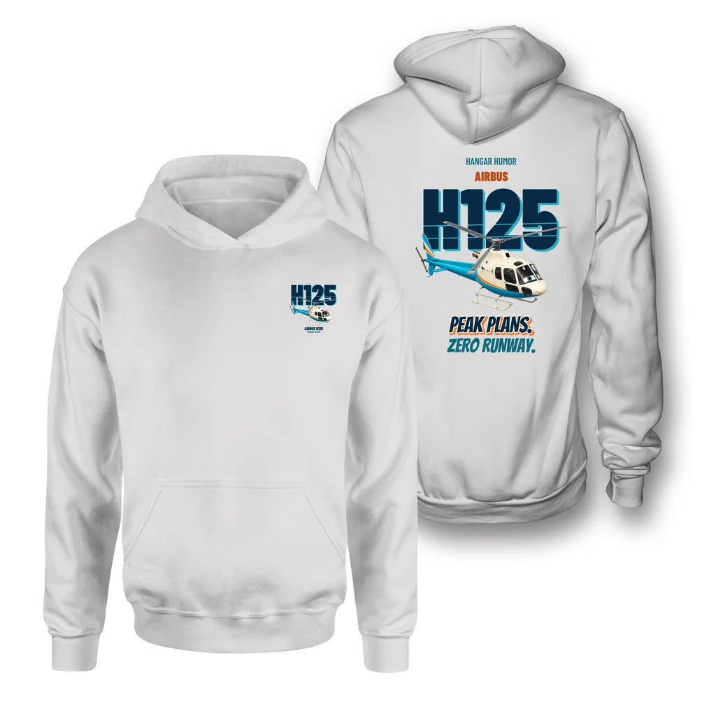 Airbus H125 - Peak plans. Zero runway. - Double-Side Hoodie design on white double side hoodie