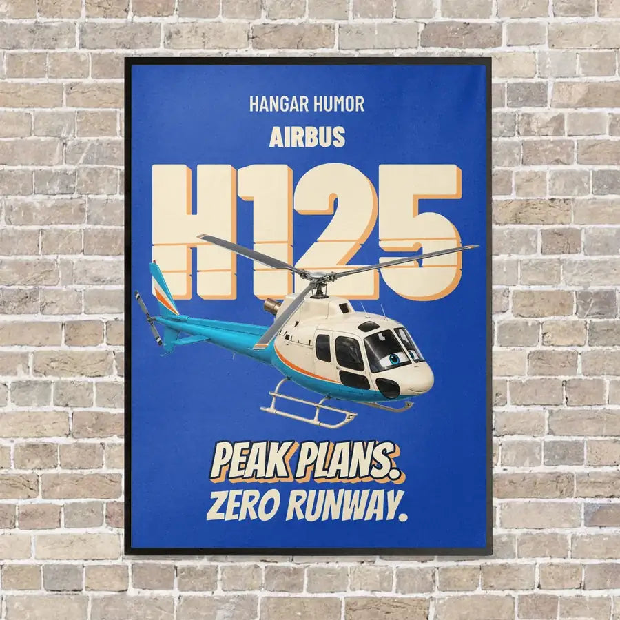 Airbus H125 - Peak plans. Zero runway. vertical canvas print - framed - blue background