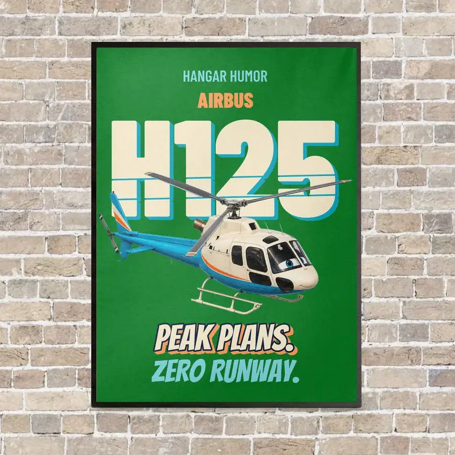 Airbus H125 - Peak plans. Zero runway. vertical canvas print - framed - green background