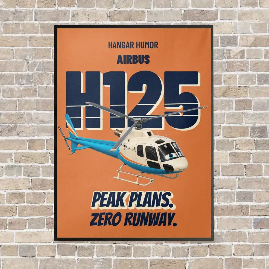 Airbus H125 - Peak plans. Zero runway. vertical canvas print - framed - orange background