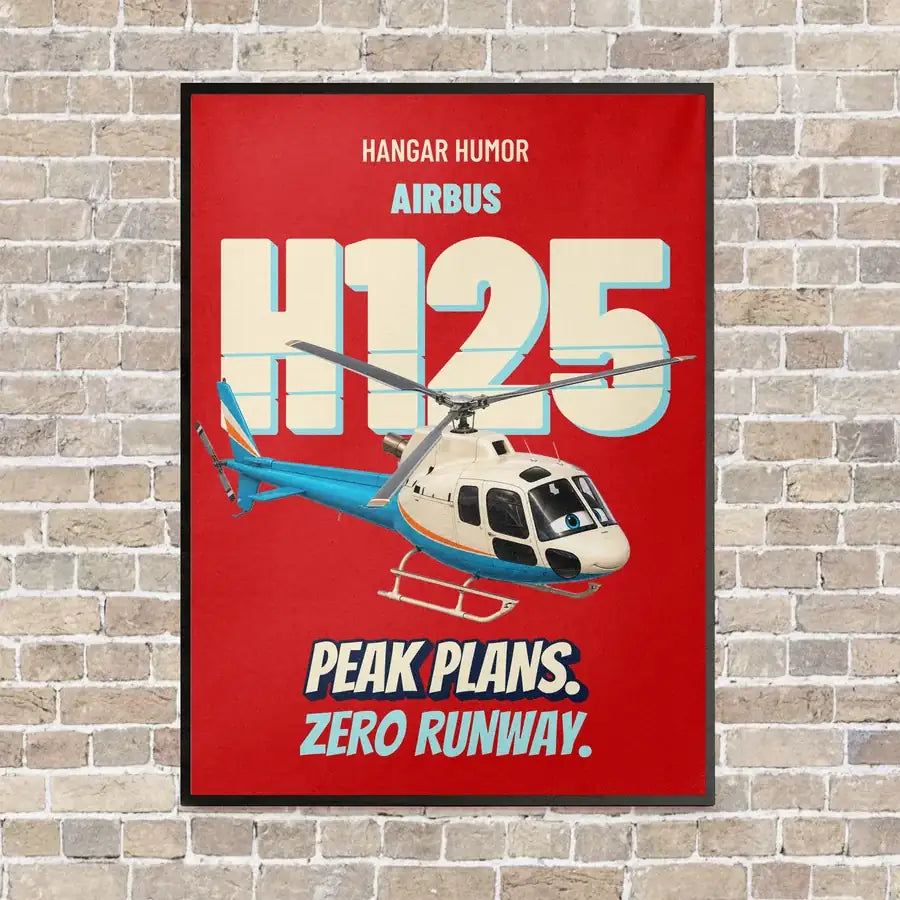 Airbus H125 - Peak plans. Zero runway. vertical canvas print - framed - red background