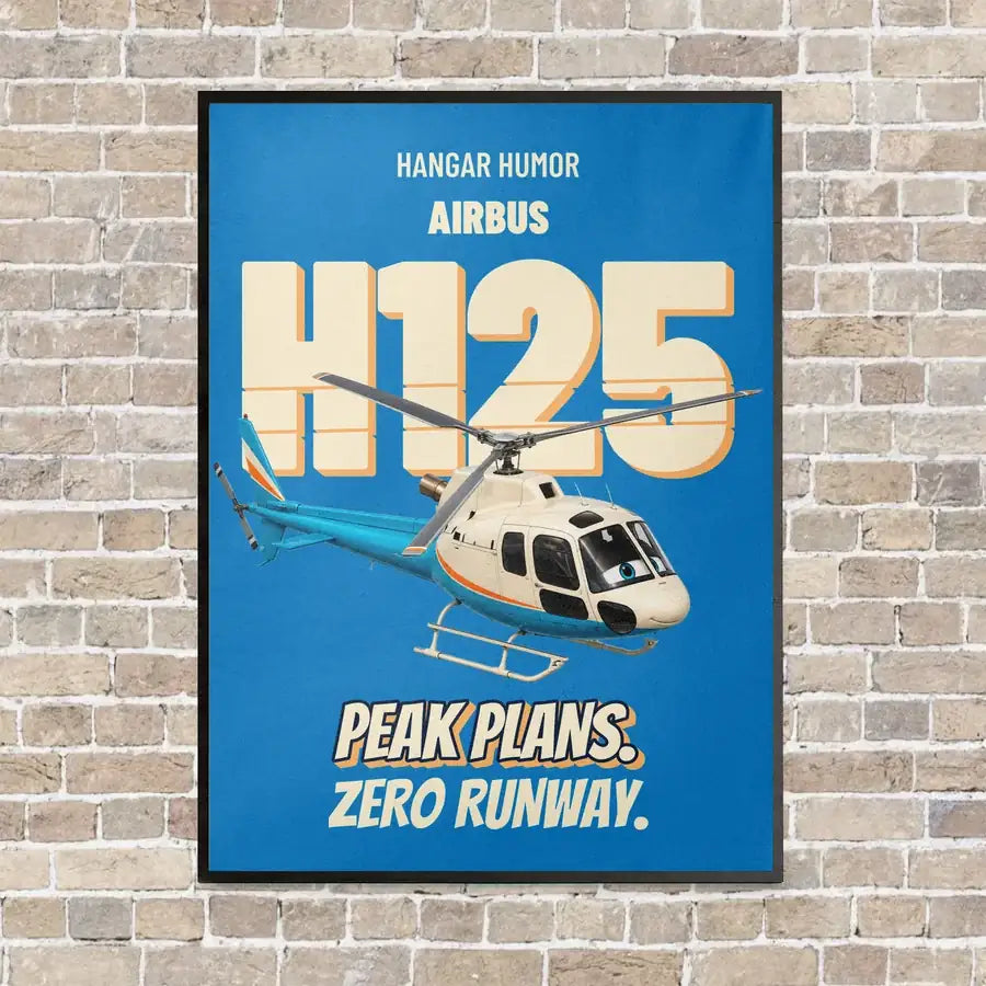 Airbus H125 - Peak plans. Zero runway. vertical canvas print - framed - turquoise background