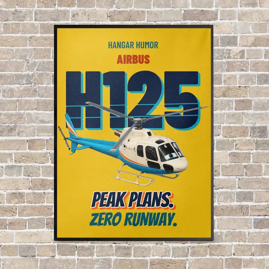 Airbus H125 - Peak plans. Zero runway. vertical canvas print - framed - yellow background