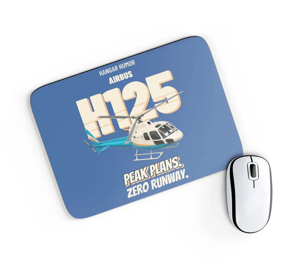 Airbus H125 - Peak plans. Zero runway. design on blue rectangle mouse pad
