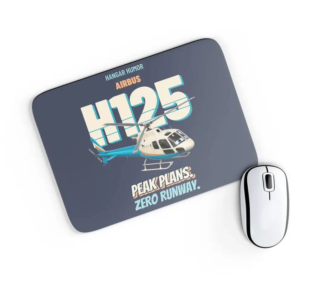 Airbus H125 - Peak plans. Zero runway. design on navy blue rectangle mouse pad