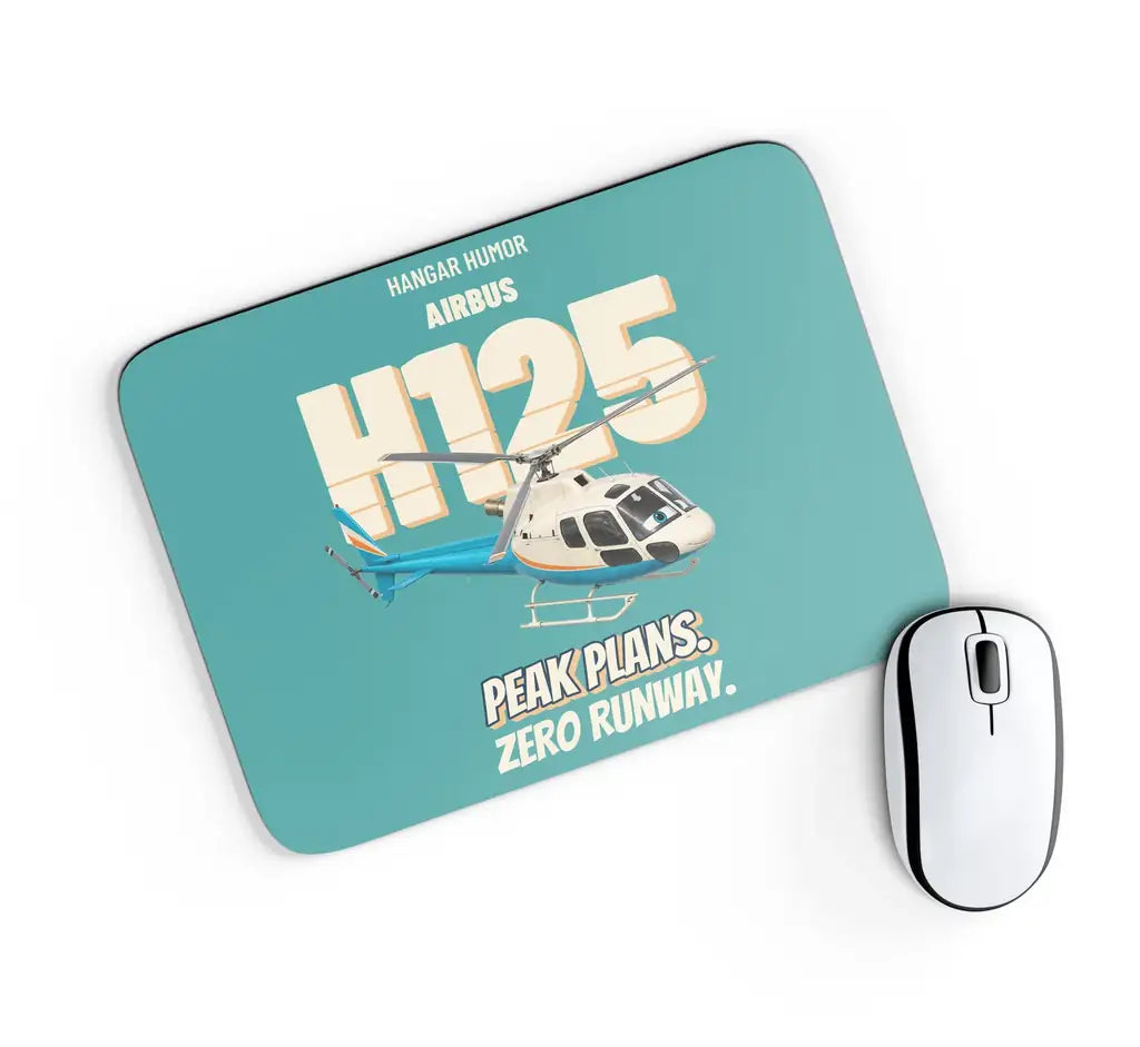 Airbus H125 - Peak plans. Zero runway. design on turquoise rectangle mouse pad