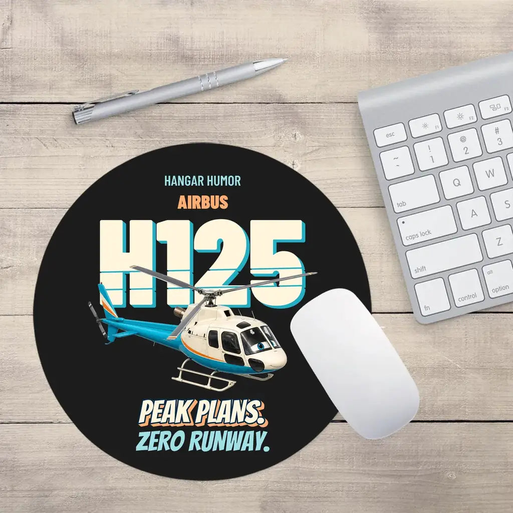 Airbus H125 - Peak plans. Zero runway. design on black round mouse pad