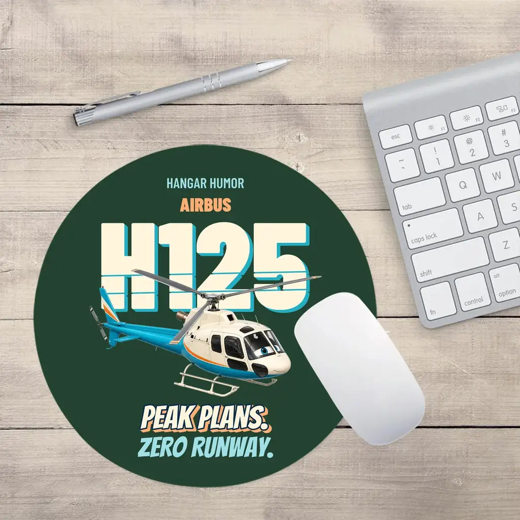 Airbus H125 - Peak plans. Zero runway. design on dark green round mouse pad