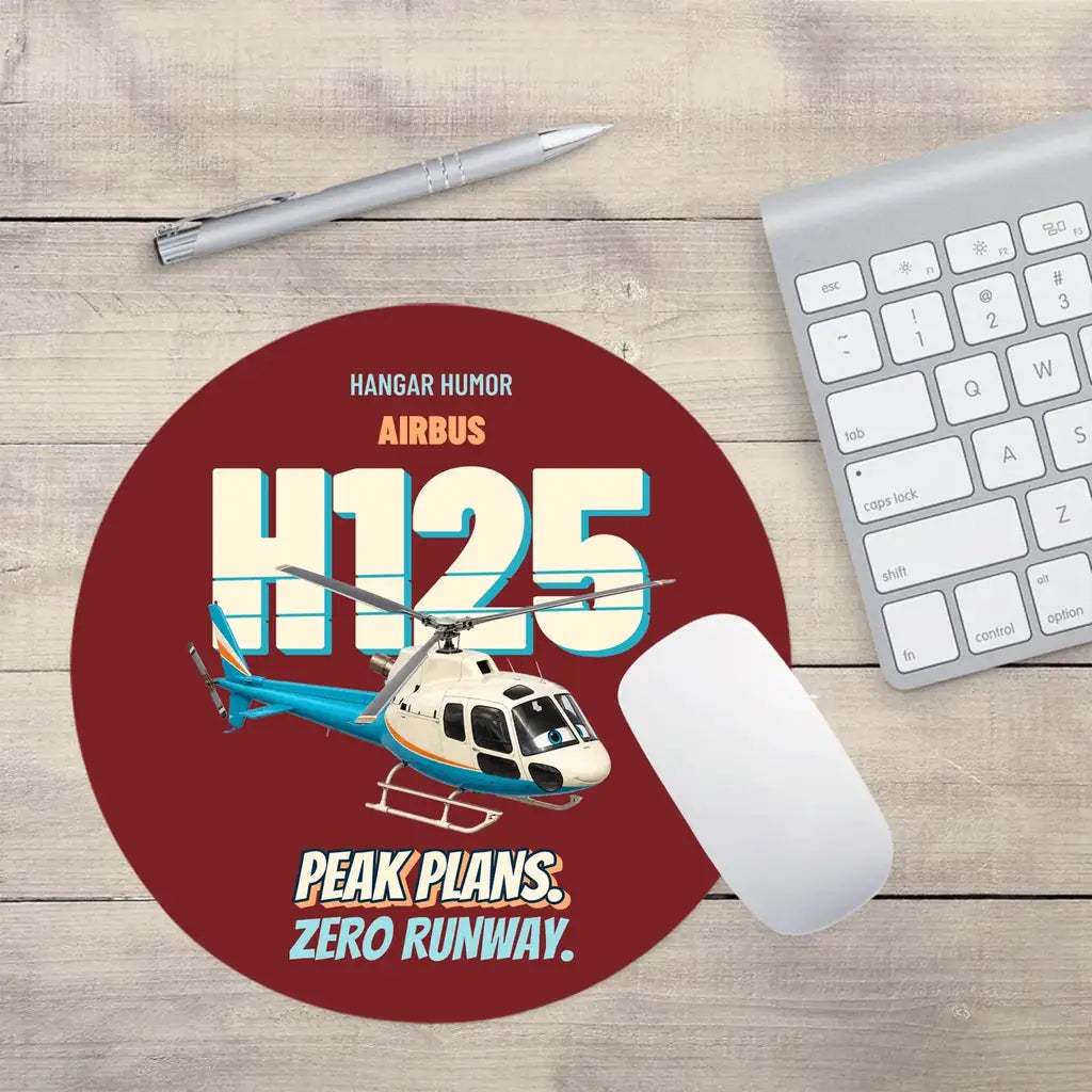 Airbus H125 - Peak plans. Zero runway. design on dark red round mouse pad