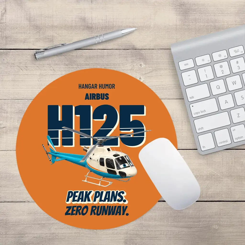 Airbus H125 - Peak plans. Zero runway. design on orange round mouse pad