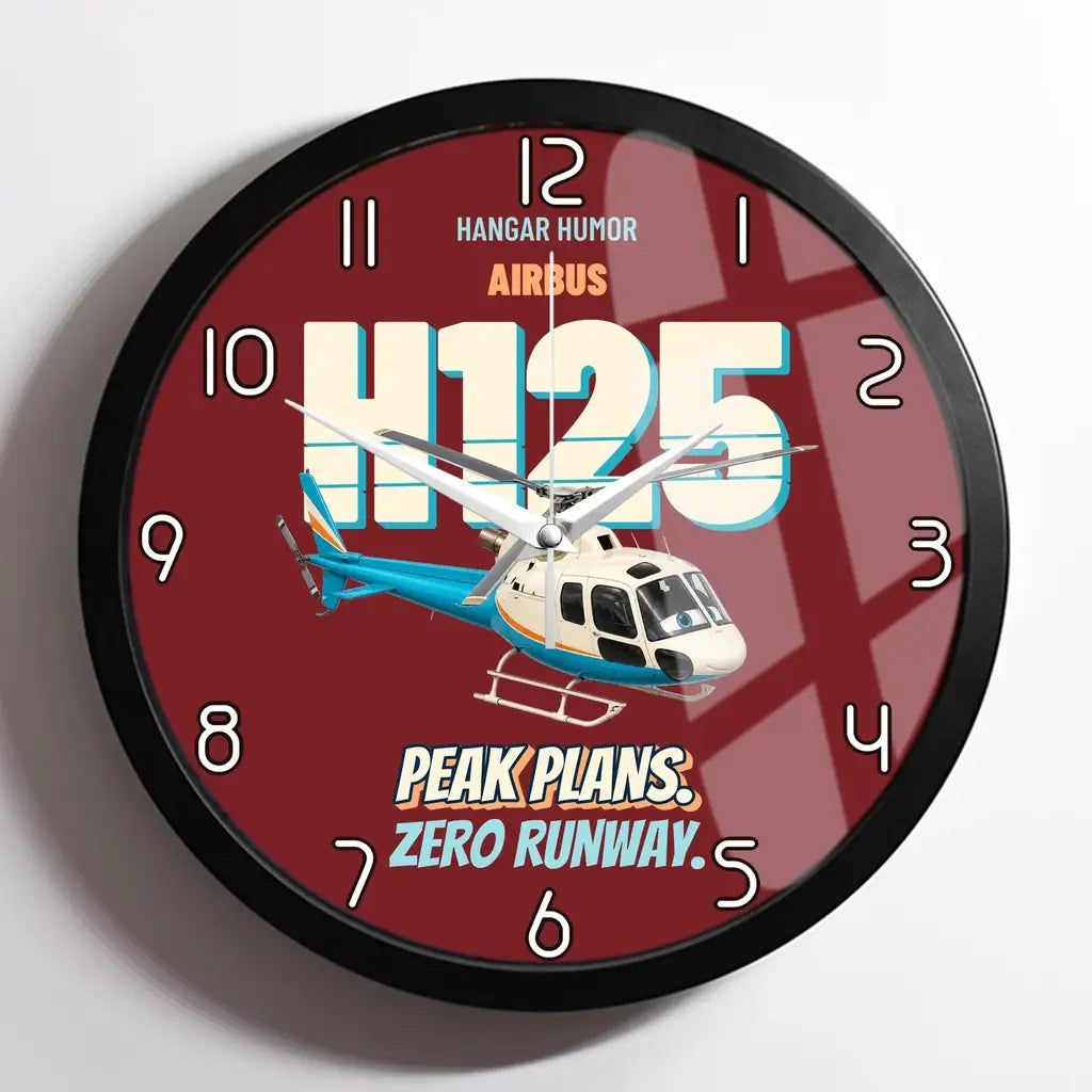 Airbus H125 - Peak plans. Zero runway. design on dark red framed wall clock