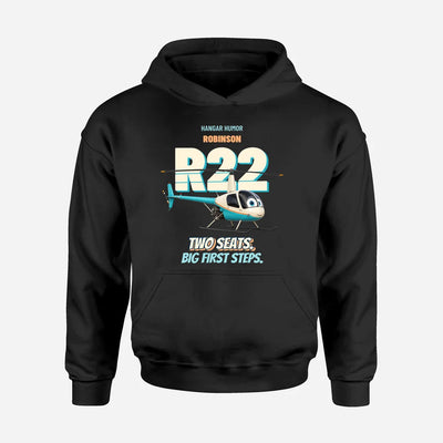 Robinson R22 Beta II - Two seats. Big first steps. design on black hoodie single side