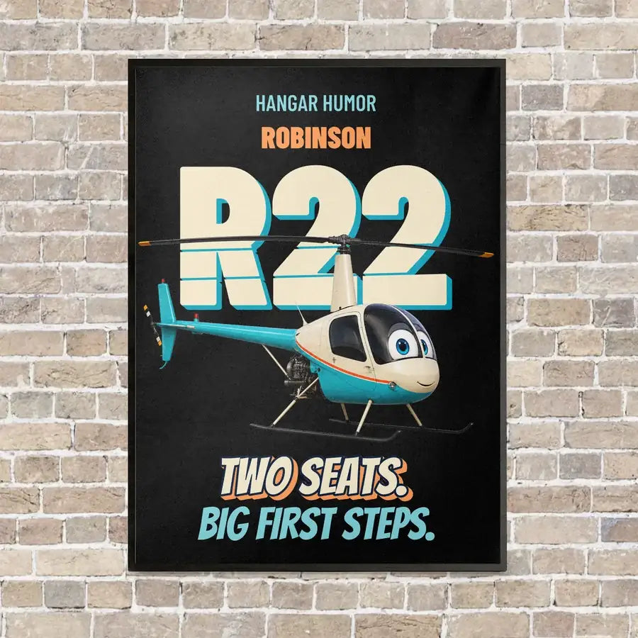 Robinson R22 Beta II - Two seats. Big first steps. vertical canvas print - framed - black background