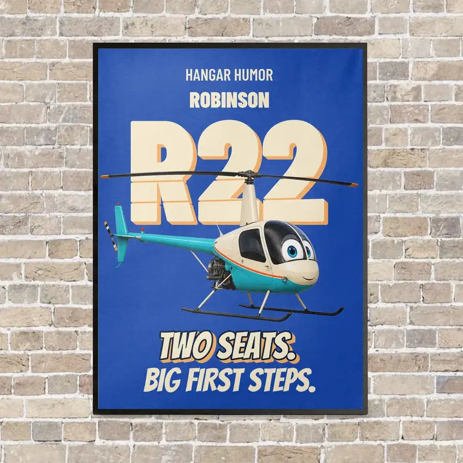 Robinson R22 Beta II - Two seats. Big first steps. vertical canvas print - framed - blue background