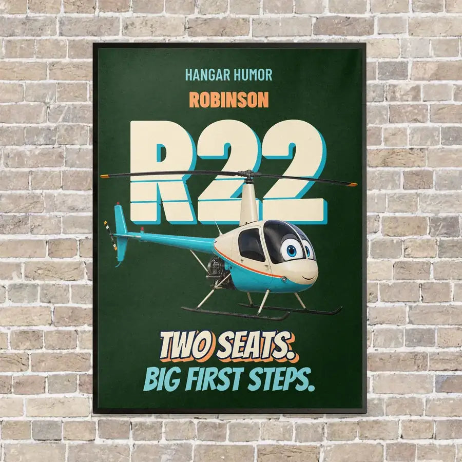 Robinson R22 Beta II - Two seats. Big first steps. vertical canvas print - framed - dark green background