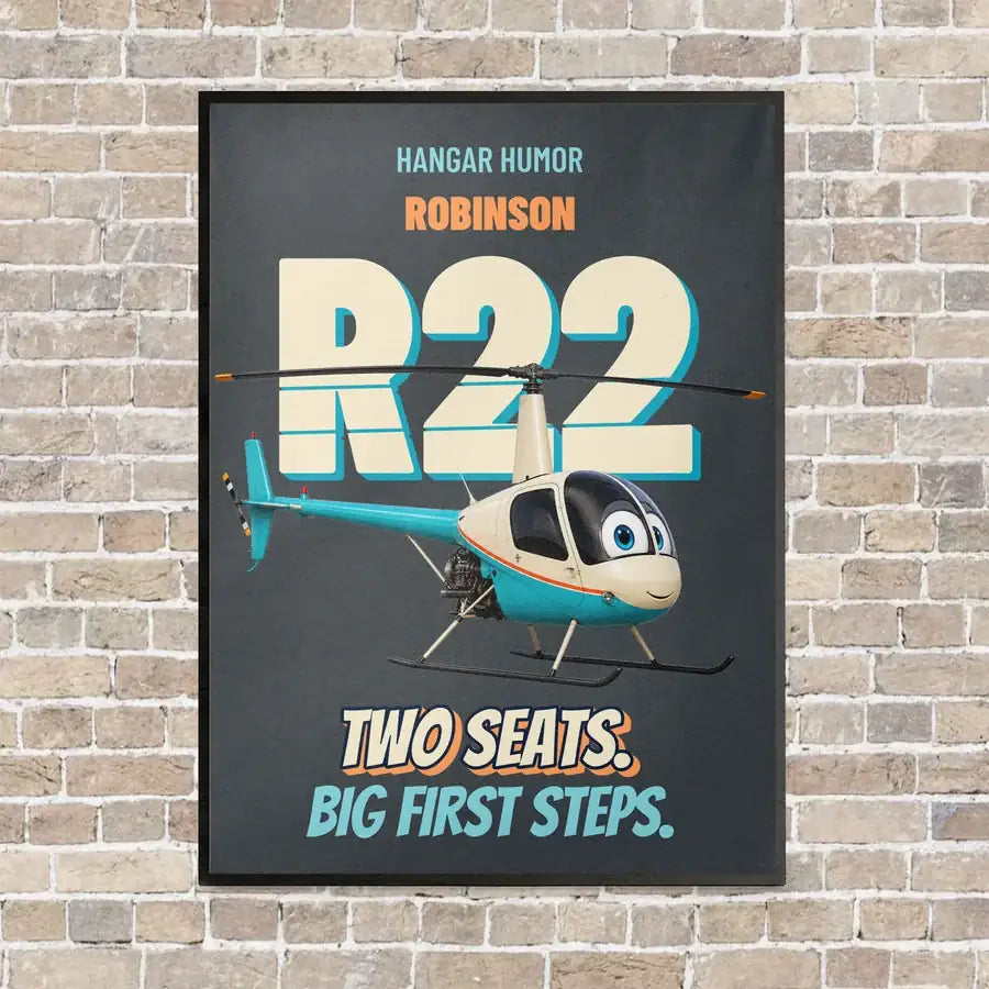 Robinson R22 Beta II - Two seats. Big first steps. vertical canvas print - framed - gray background