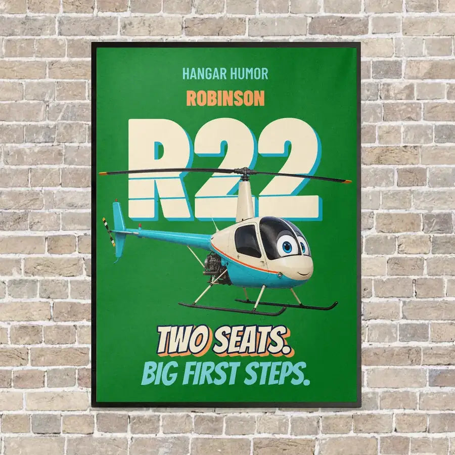 Robinson R22 Beta II - Two seats. Big first steps. vertical canvas print - framed - green background
